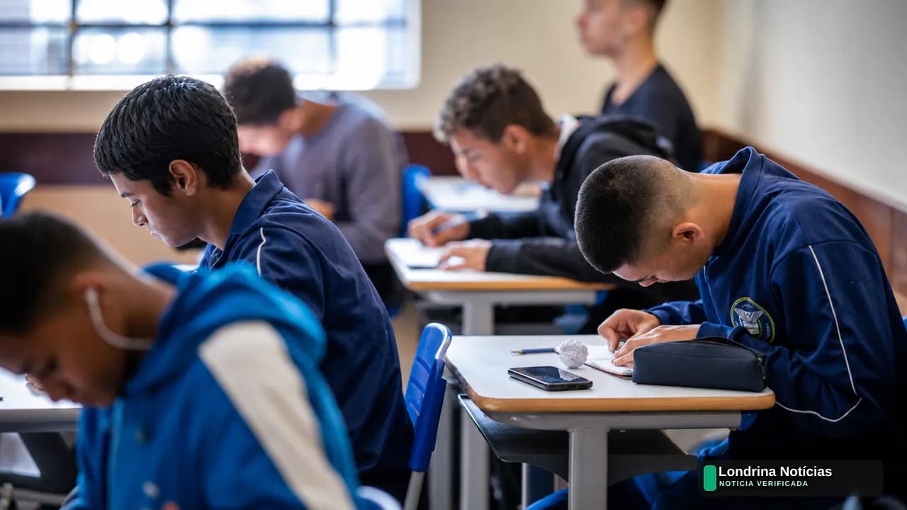 Estudantes realizam prova em sala de aula da rede pública estadual do Paraná
