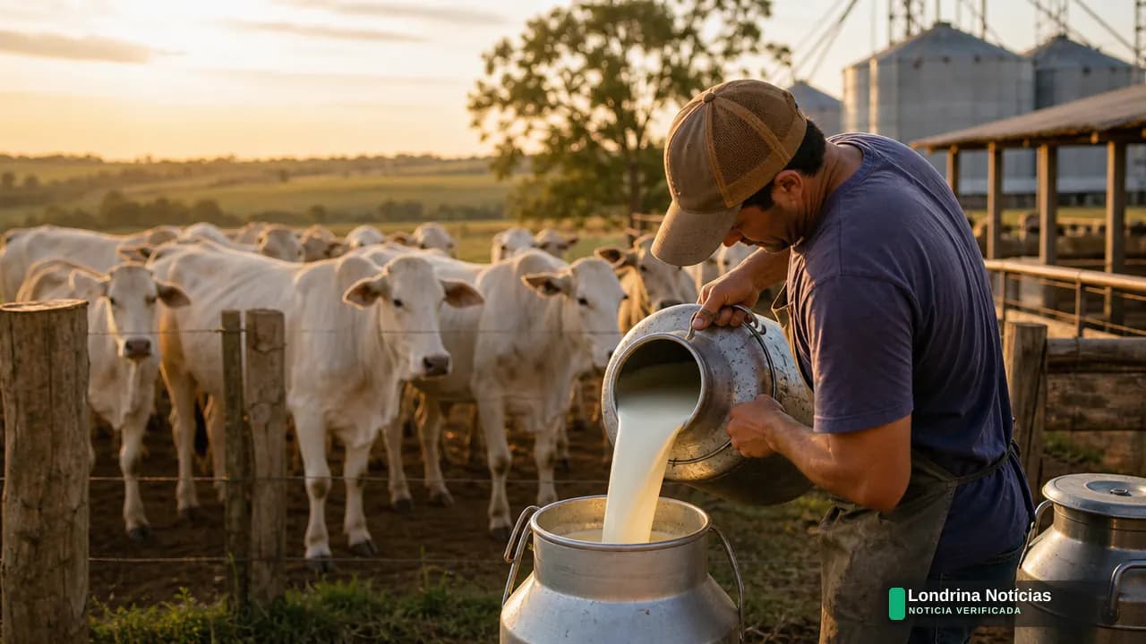 Colheitadeira e rebanho em propriedade rural do Paraná, representando crescimento do VBP agropecuário em 2025